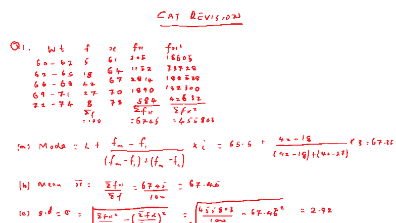 Engineering PROB & STAT CAT Revision Q1: Key Concepts & Solutions - Studocu