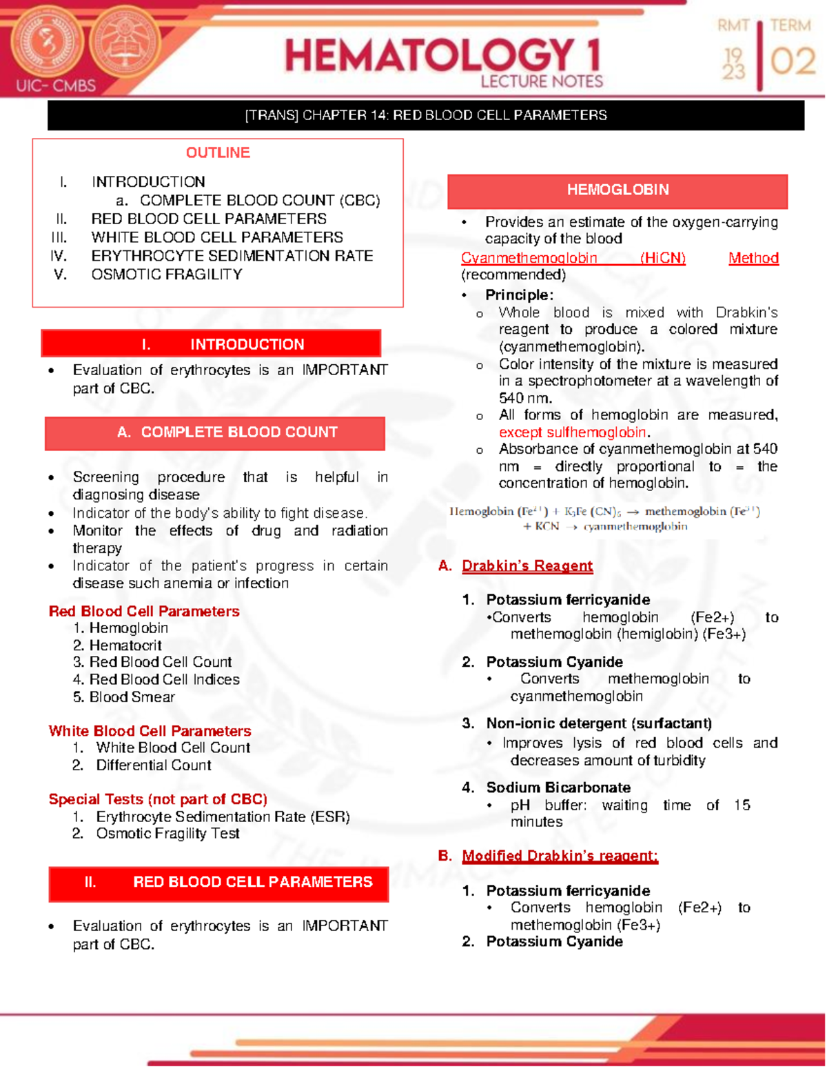 03 RBC - Parameters and Techniques in Complete Blood Count - Studocu