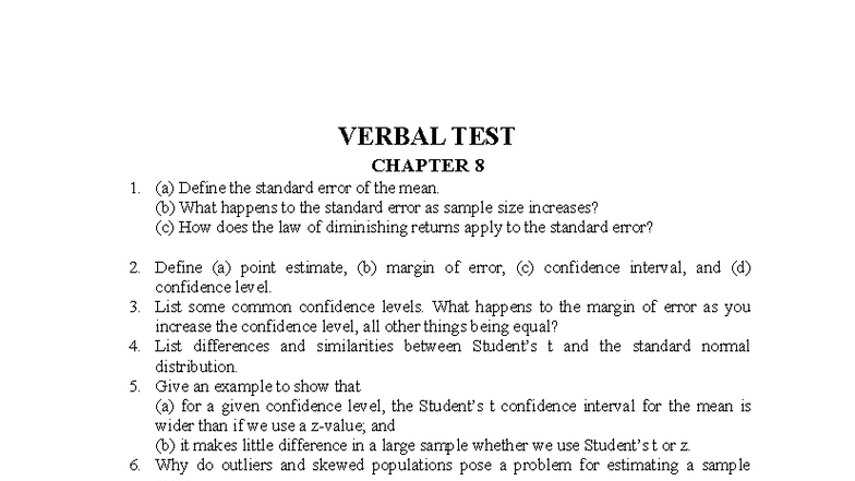 Verbal Test Notes: Statistics Concepts & Hypothesis Testing - Studocu