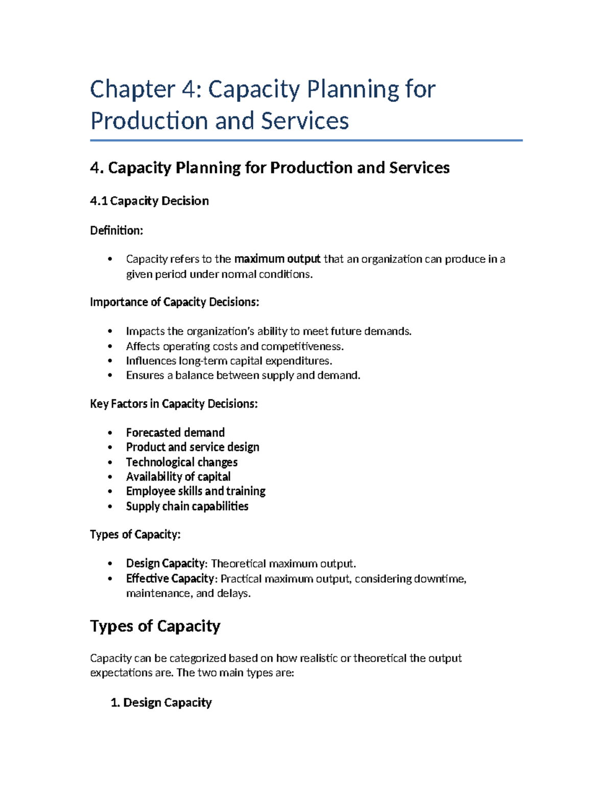 Lecture Notes on Capacity Planning (Chapter 4) - Studocu