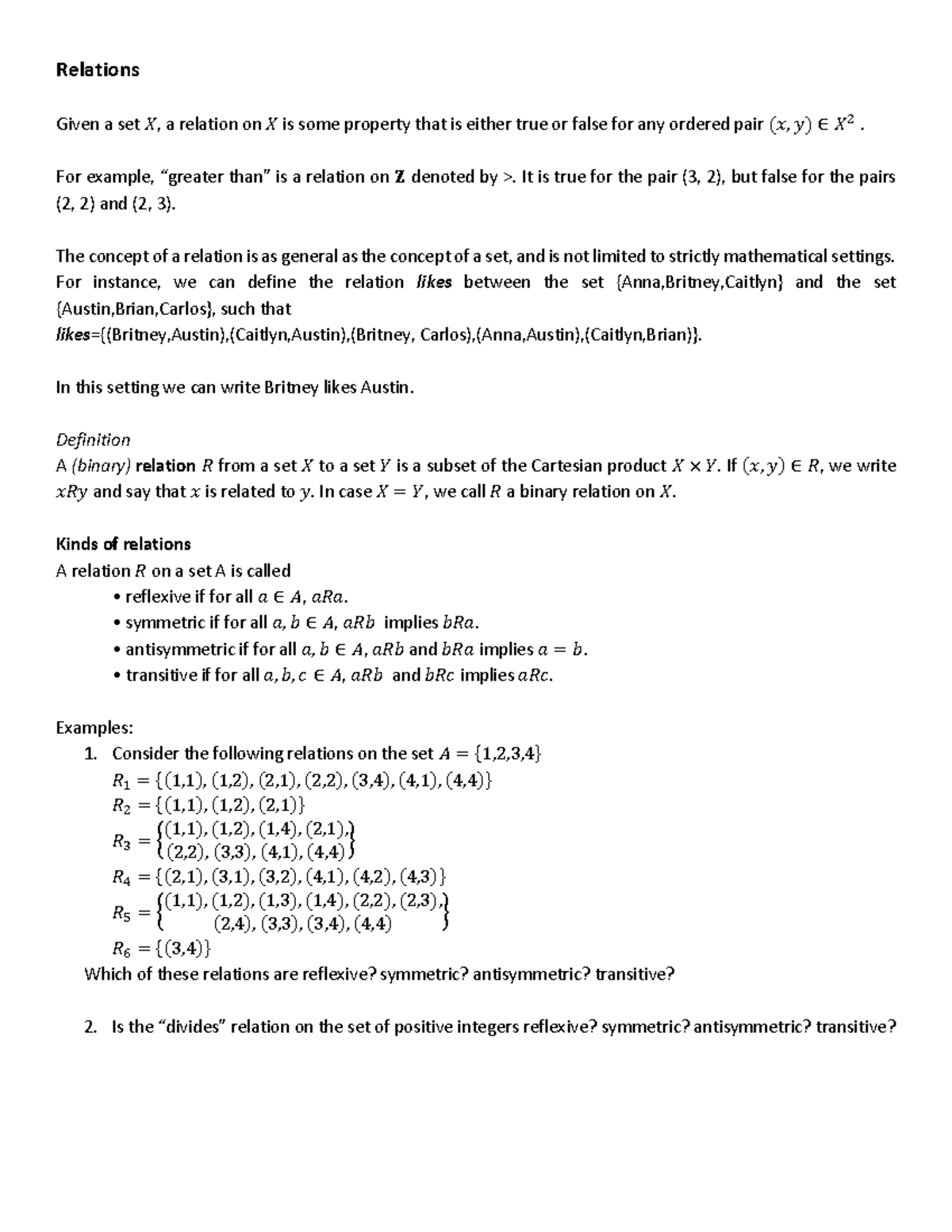 Understanding Relations in Set Theory - N/A - Studocu