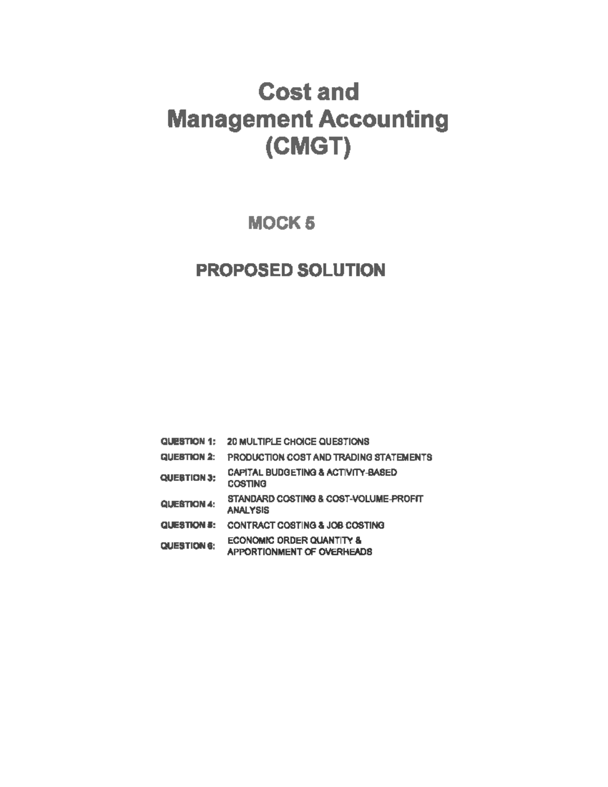 CMGT Mock Exam Answer Paper 4: Cost & Management Accounting Solutions ...