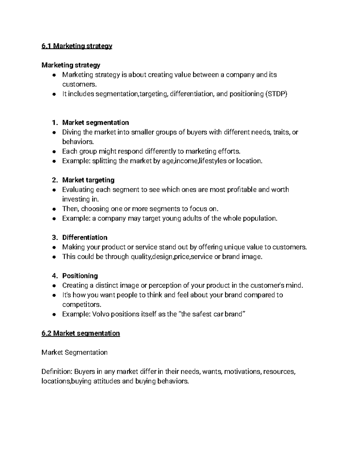 Marketing Strategy and Segmentation Notes (MKT 101) - Studocu