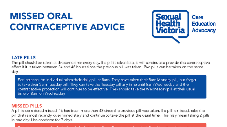 SHV Missed Pill Guidance Flowchart for Oral Contraceptives - Studocu