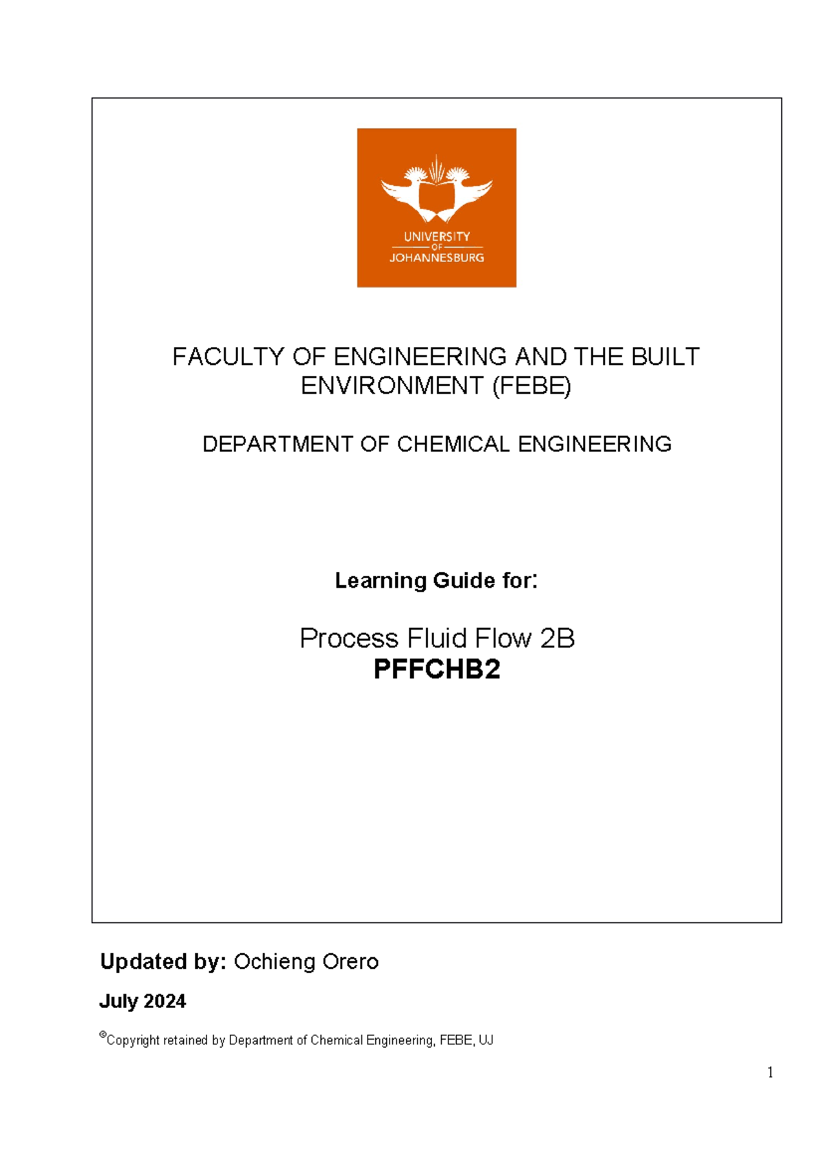 Learning Guide for Process Fluid Flow 2B - PFFCHB 2024 Edition - Studocu
