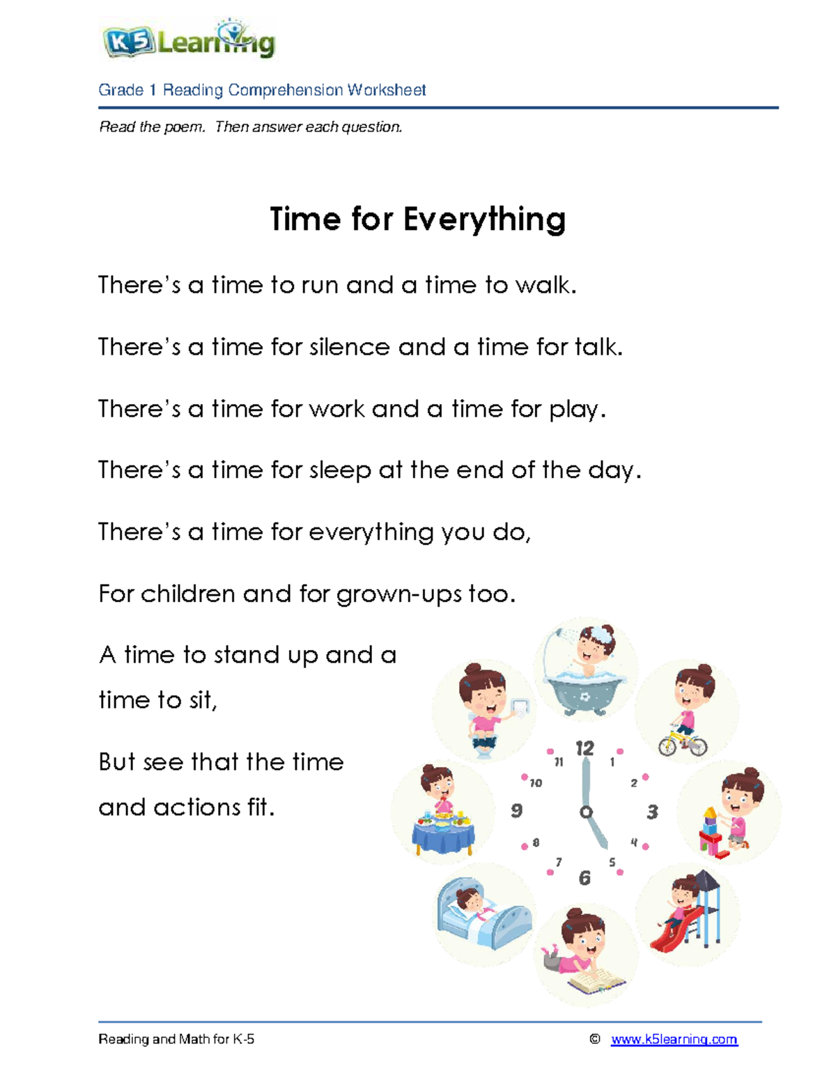 Grade 1 story time - Java - Grade 1 Reading Comprehension Worksheet ...