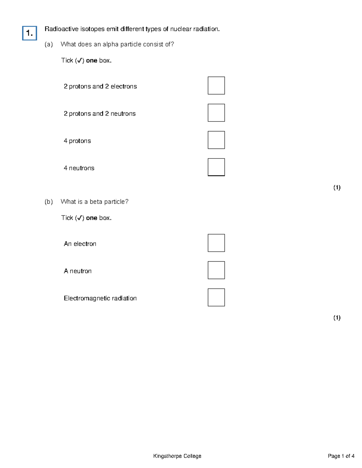 Radiation Types and Their Properties - Physics 101 Quiz - Studocu