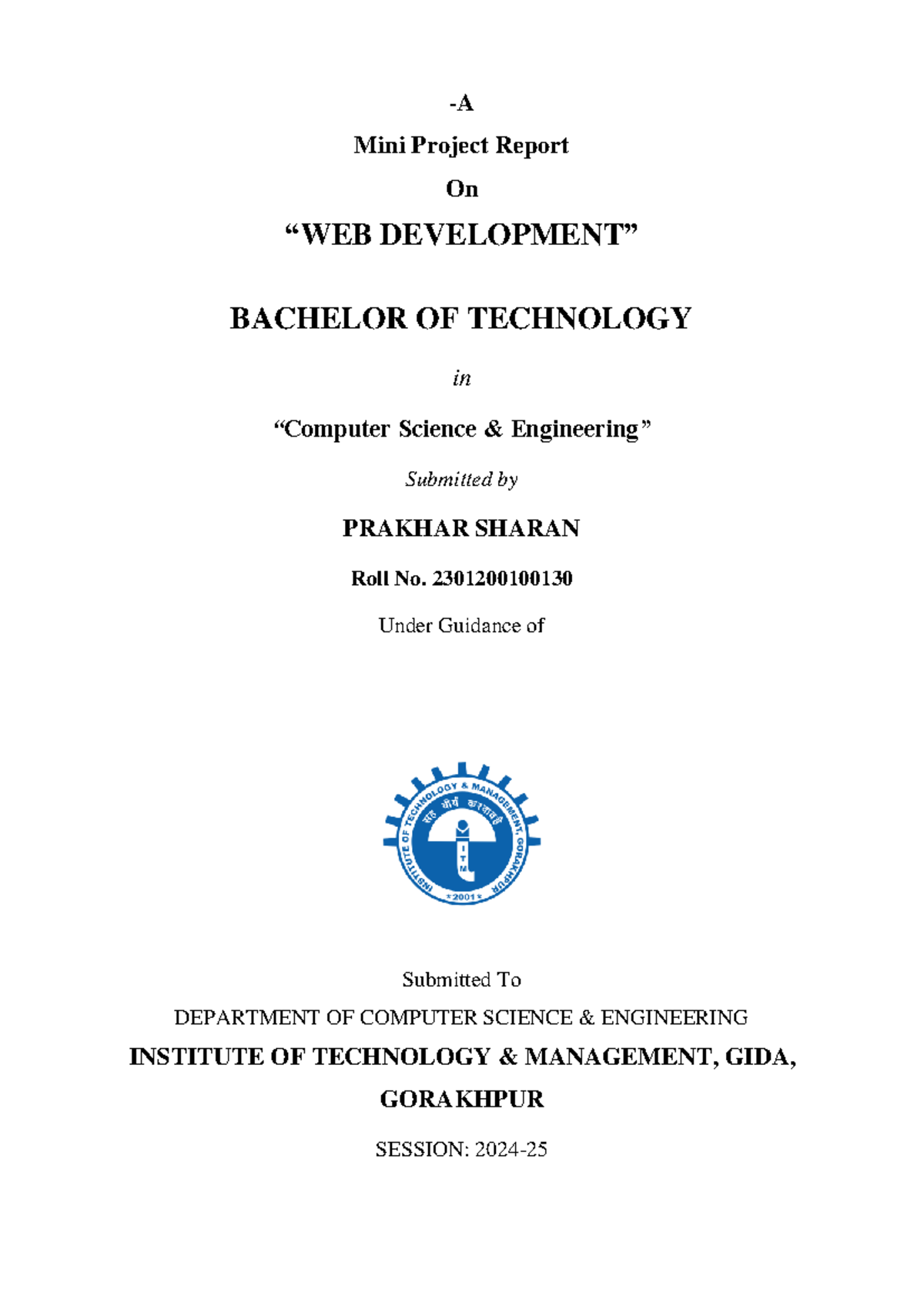 Mini Project Report: Web Development in B. Tech CSE (BCC 351) - Studocu