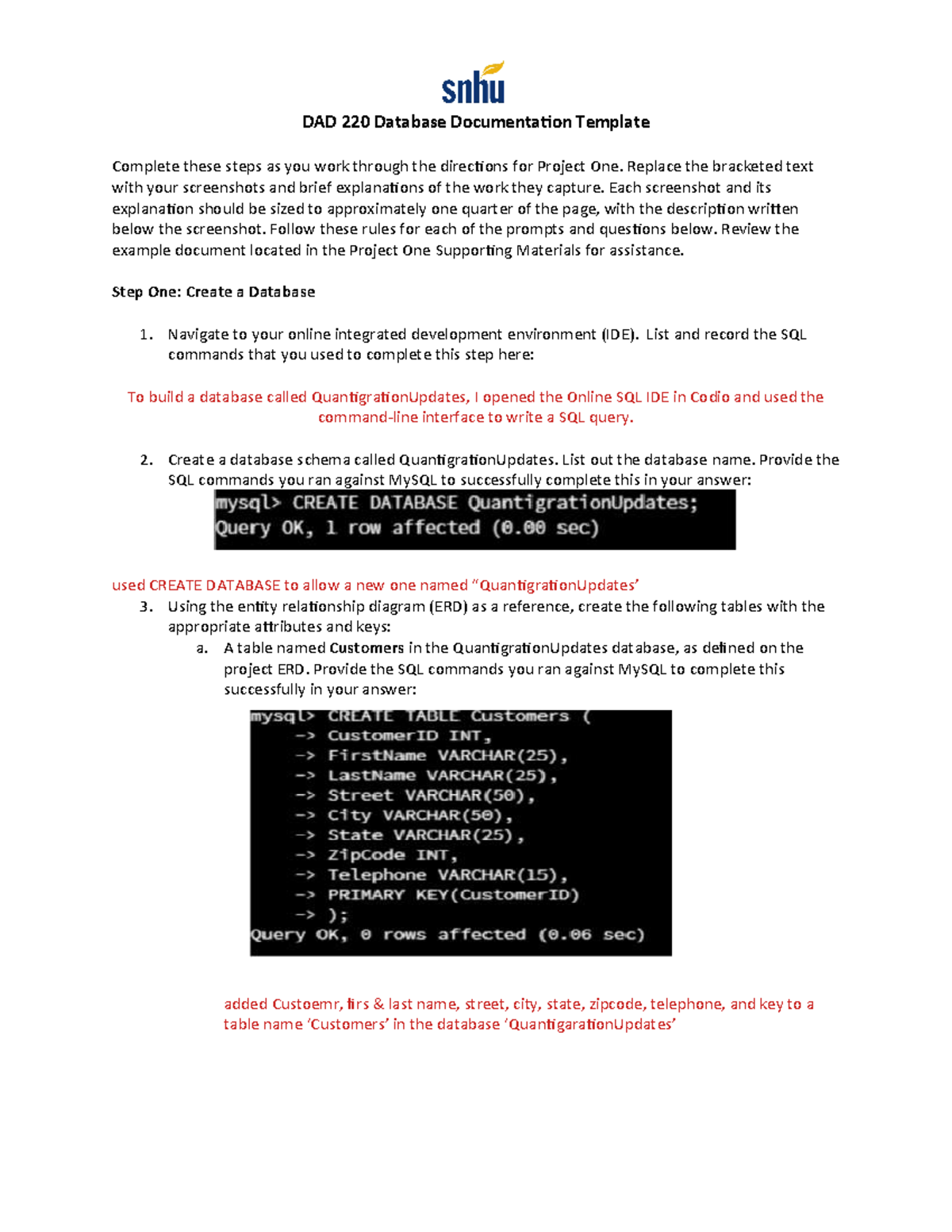 DAD 220 Project 1 - Database Documentation and SQL Queries - Studocu