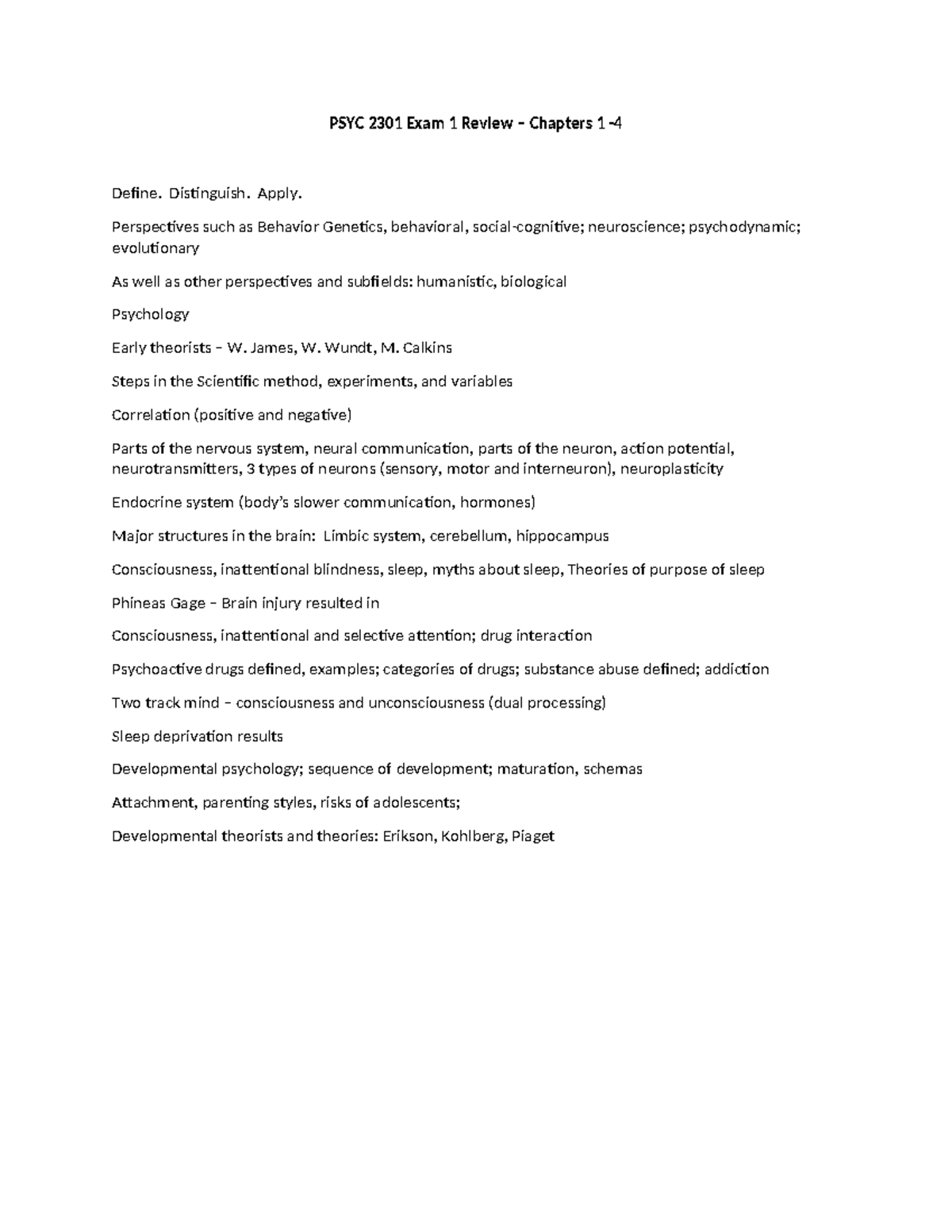 PSYC 2301 Exam 1 Review: Key Concepts from Chapters 1-4 Explained - Studocu