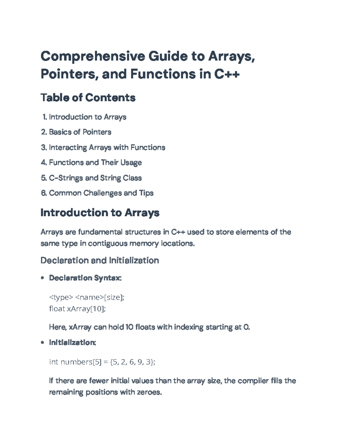 Comprehensive Guide to C++ Arrays, Pointers, and Functions (CS101 ...