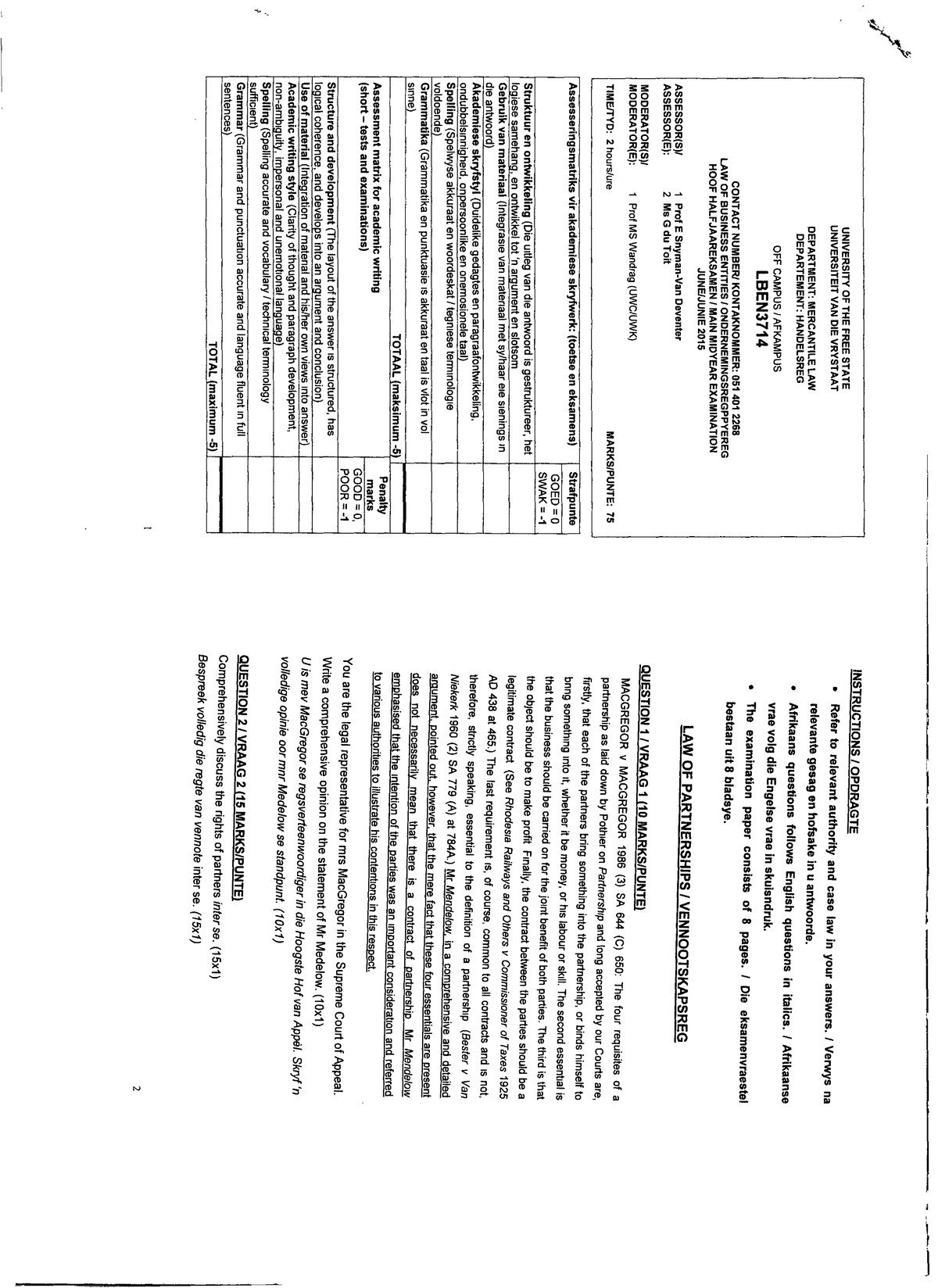 Law of Business Entities Exam paper - LBUE3704 - Studocu