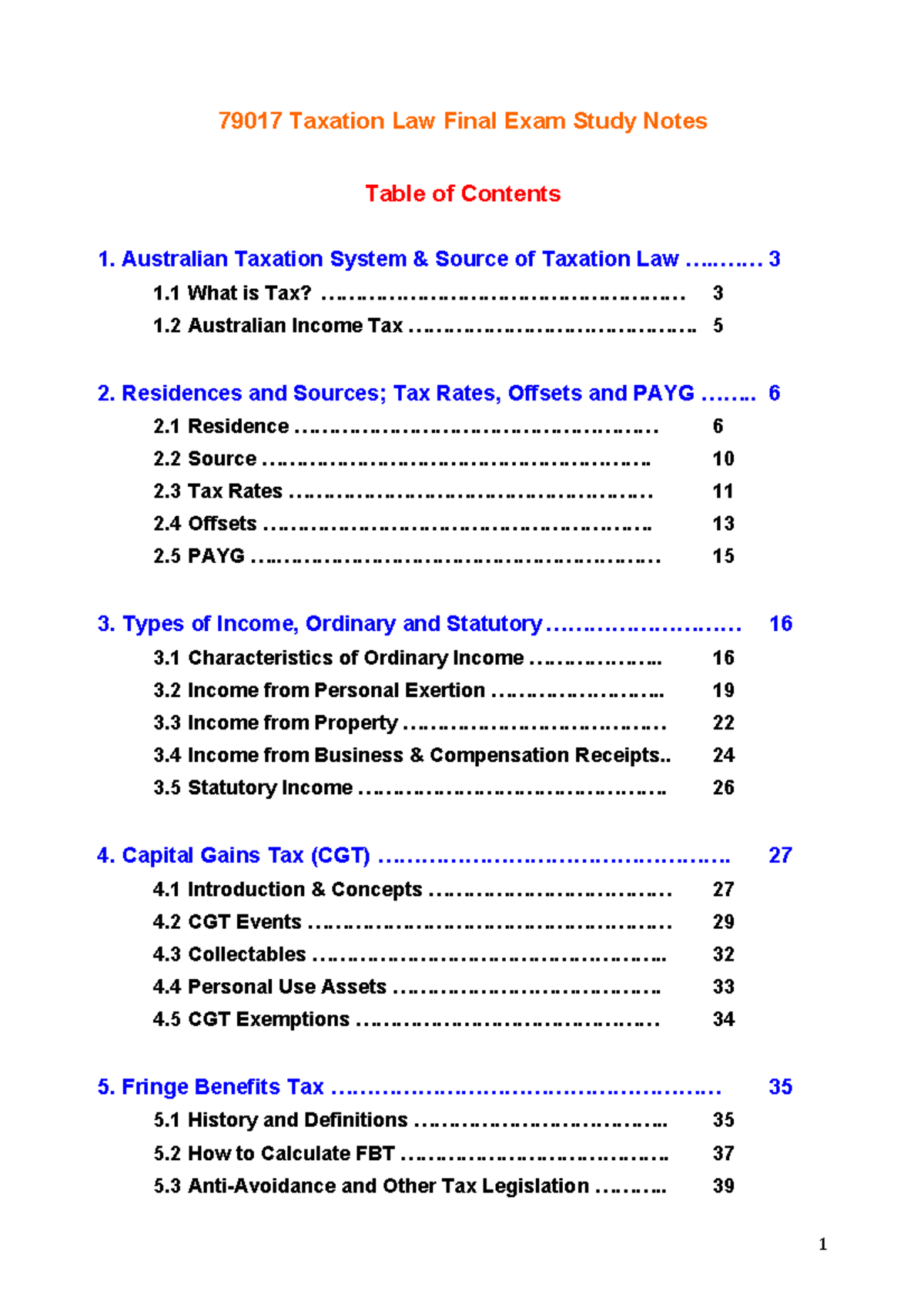 79017 Taxation Law Final Exam Study Notes: Comprehensive Review - Studocu