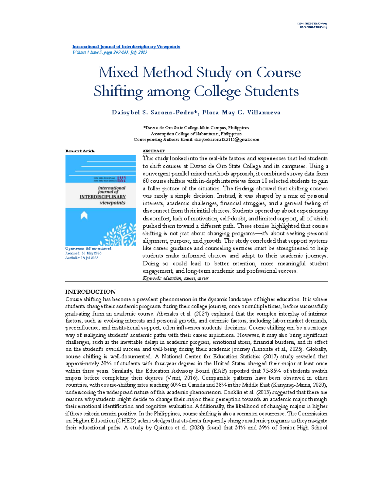 Mixed Method Study on Course Shifting Among College Students (IJIV 1.3 ...