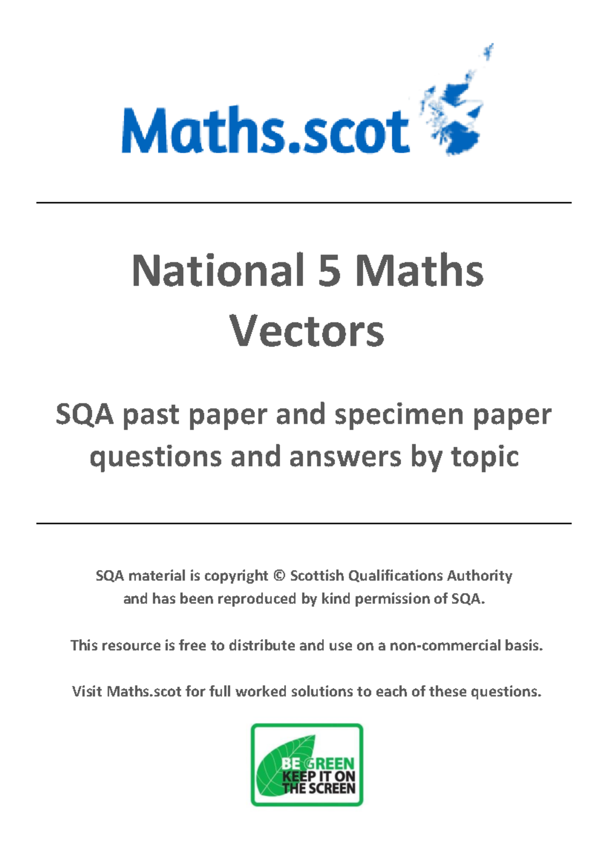 National 5 Maths Vectors Past Paper Questions by Topic - Studocu