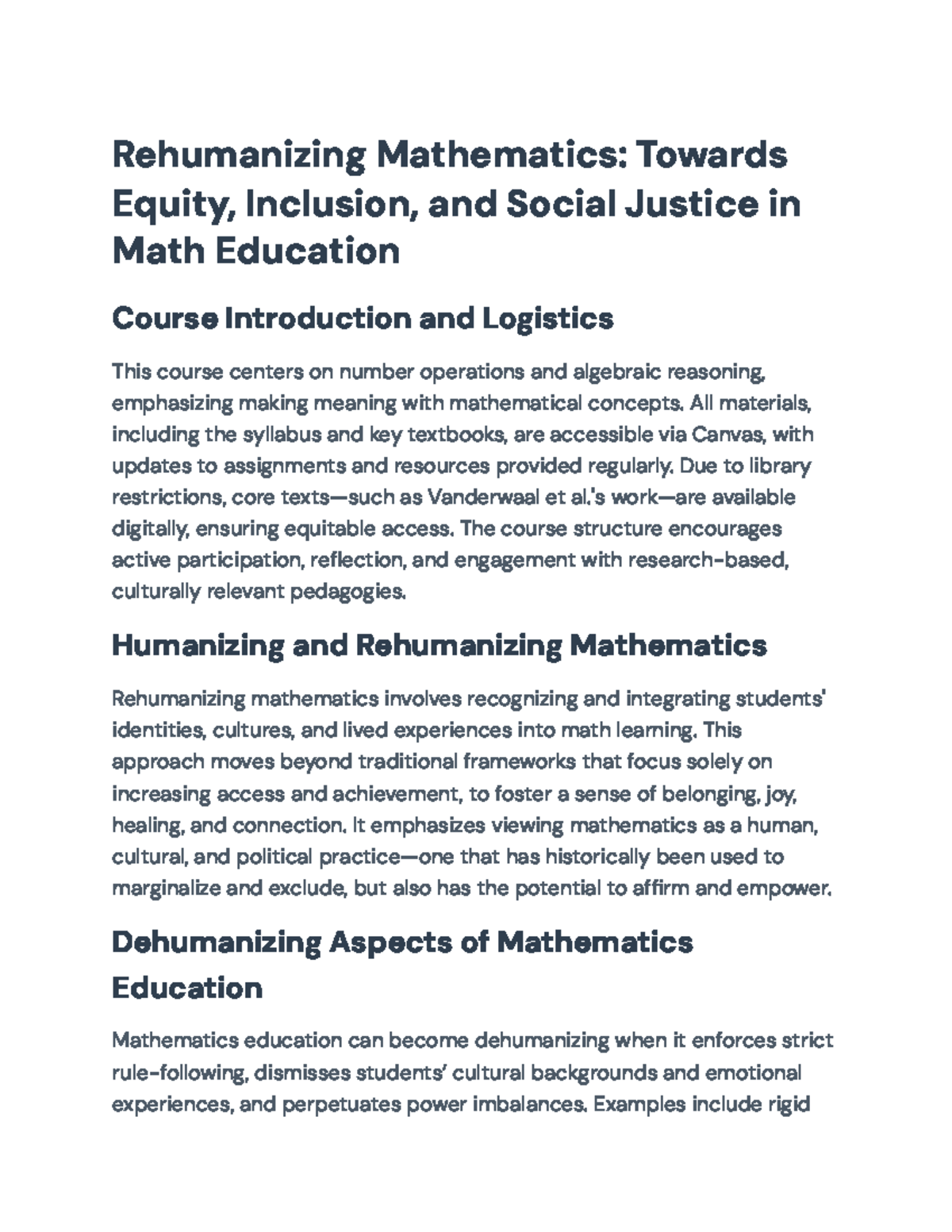 Rehumanizing Mathematics: Equity, Inclusion & Social Justice in Math Ed ...