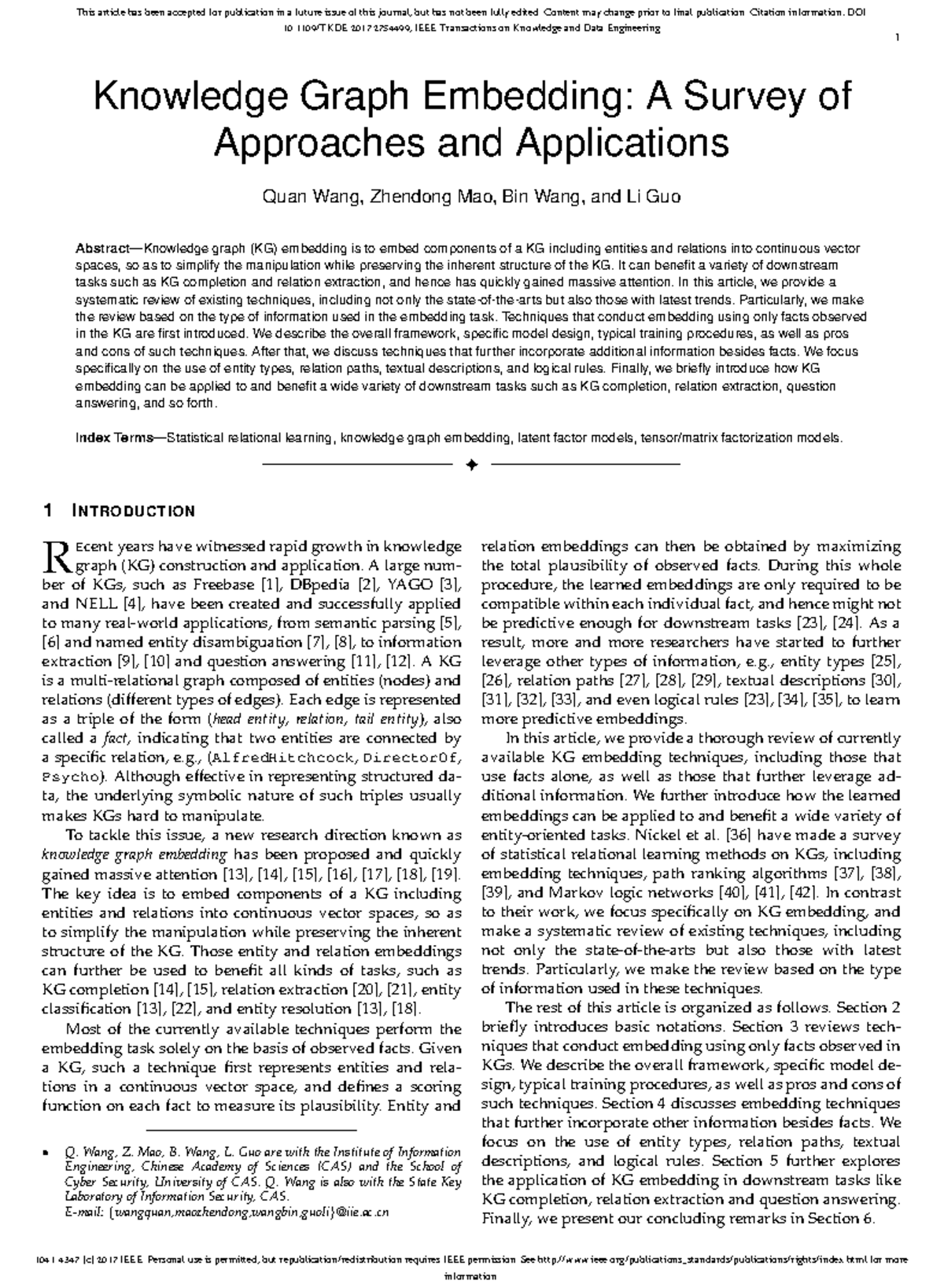 Knowledge Graph Embedding-A Survey of Approaches and Applications ...