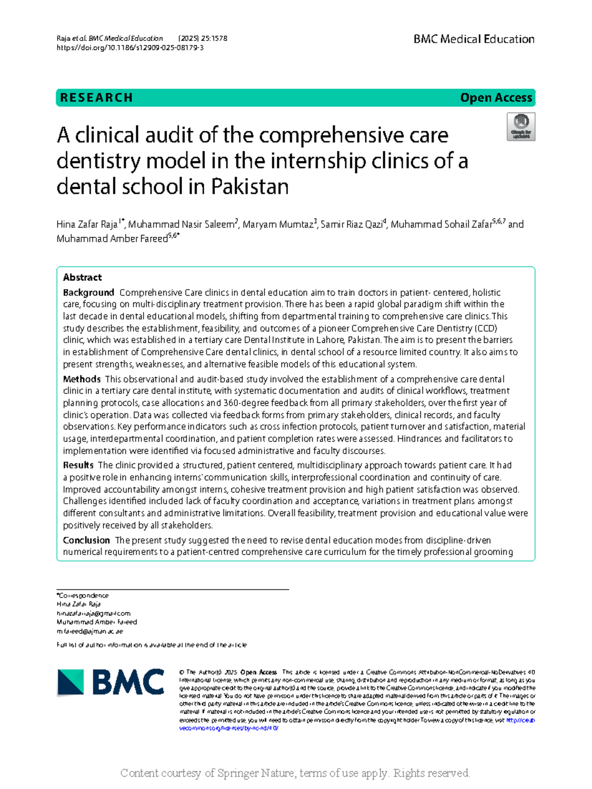 Clinical Audit of Comprehensive Care Dentistry Model in Pakistan (2025 ...