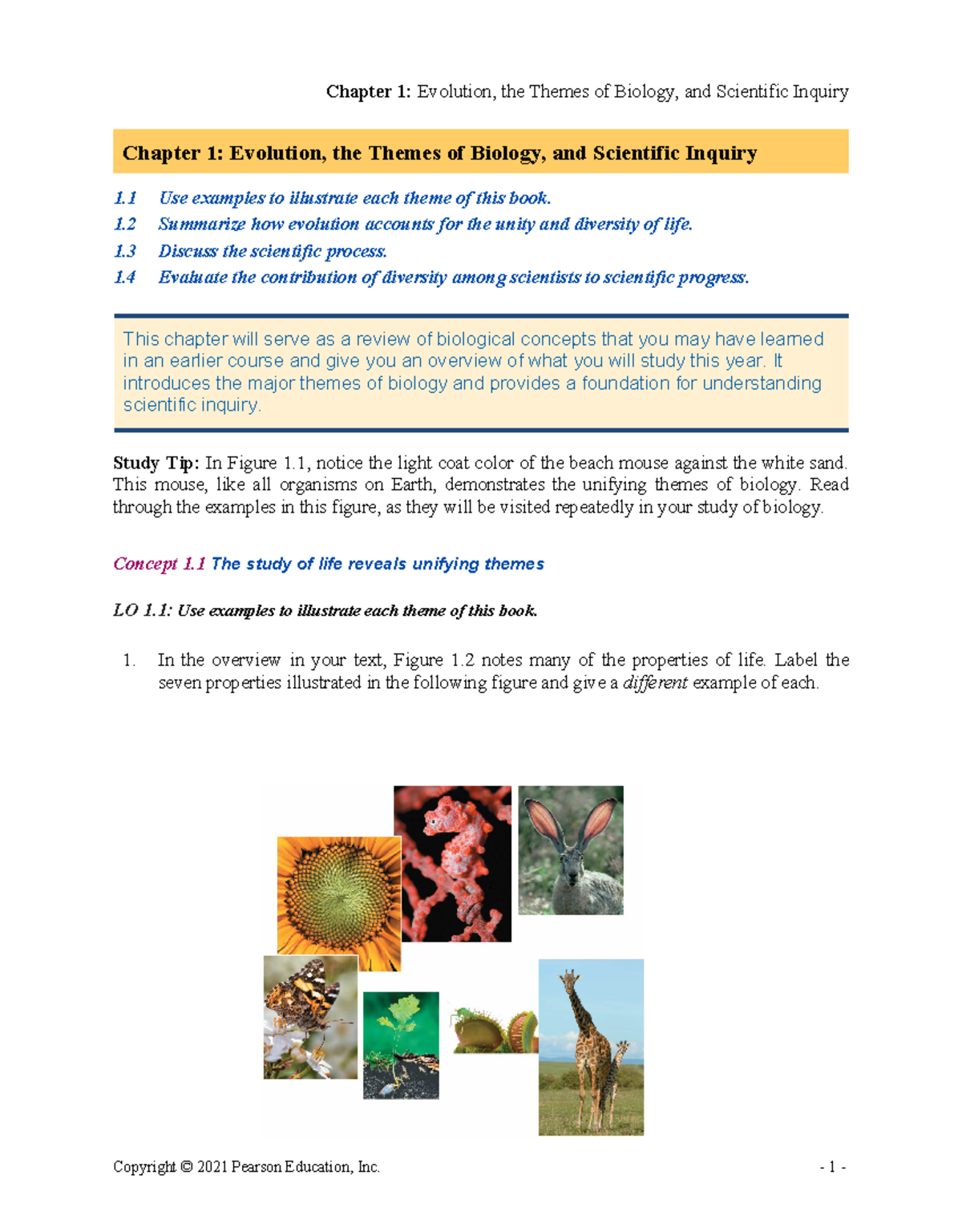 Biology 101: Chapter 1 Overview - Evolution & Scientific Inquiry - Studocu