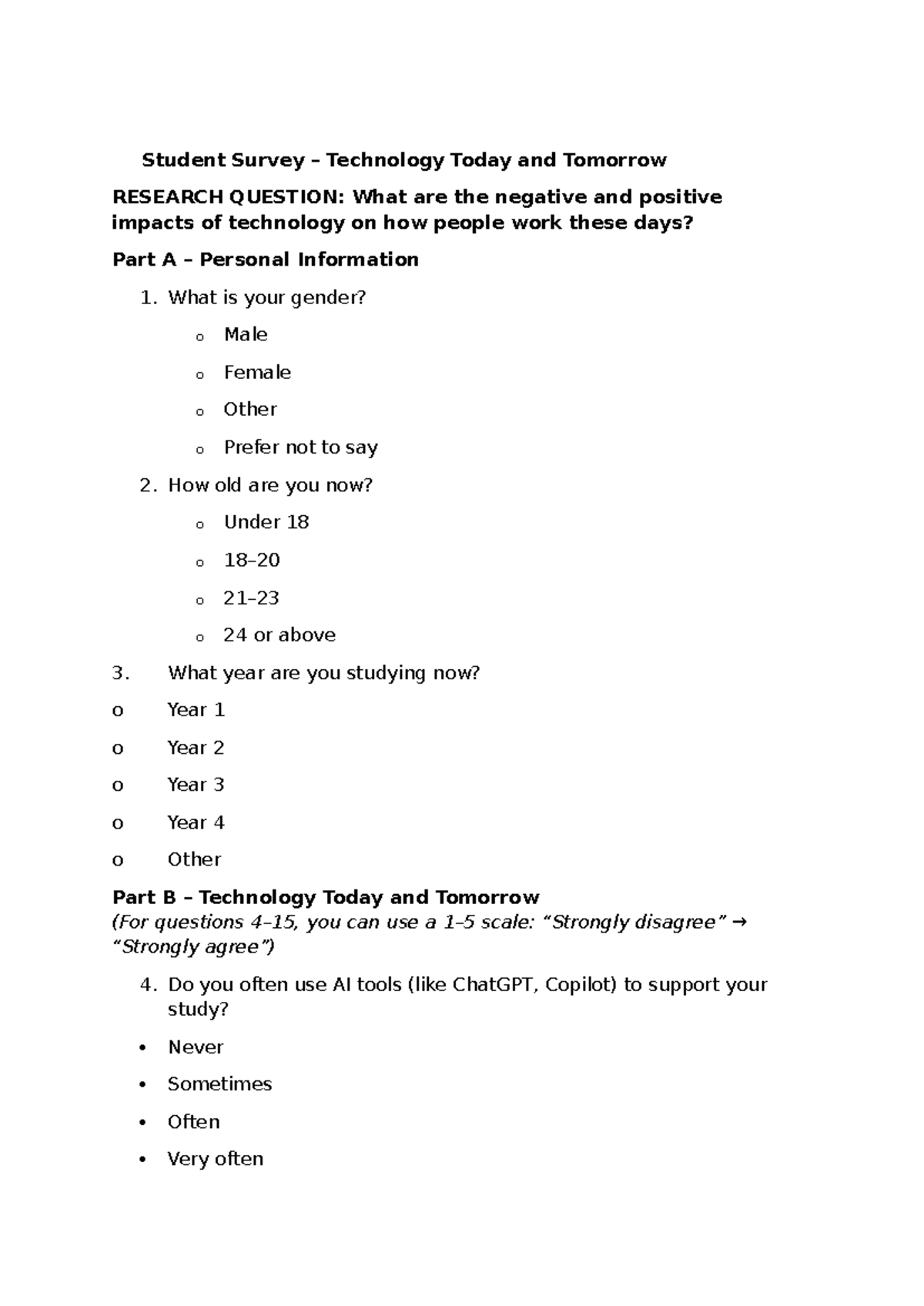 Student Survey on Tech Impact: Today & Tomorrow - Studocu