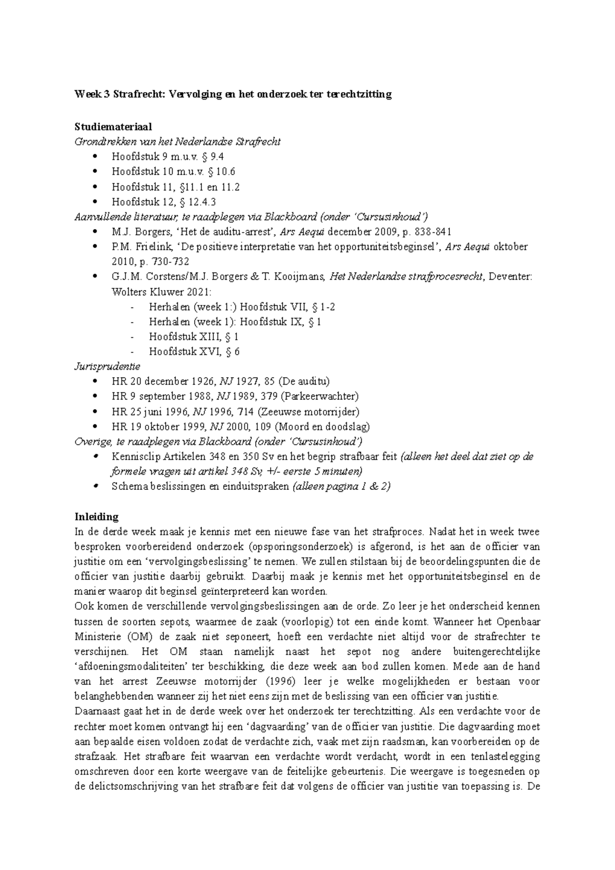 Strafrecht Werkgroep Week 3: Vervolging & Onderzoek Ter Terechtzitting ...