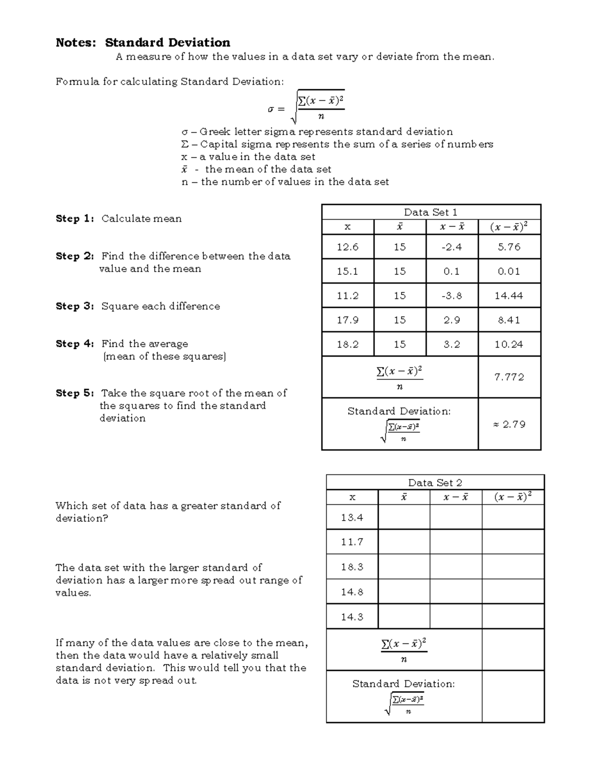 Notes and HW Standard Deviation stat 2222 - Notes: Standard Deviation A ...