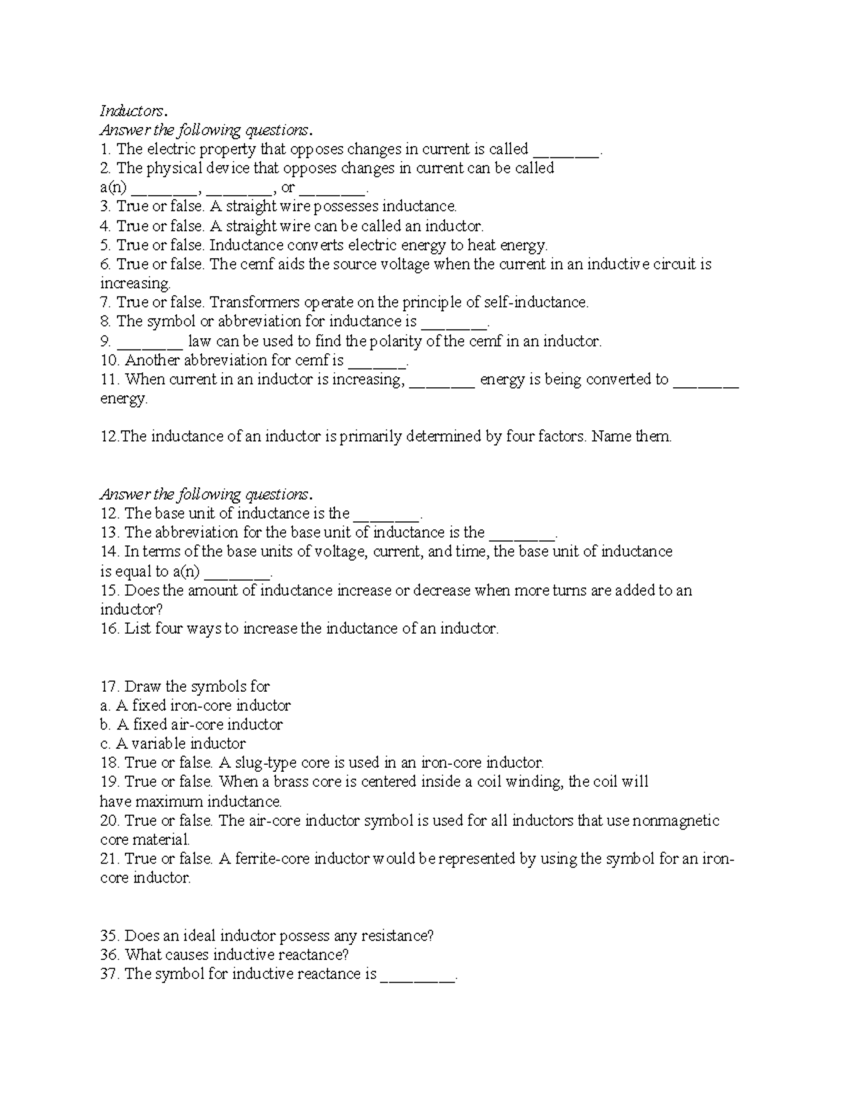 Inductors - Electronics Notes (Course Code: EL101) - Studocu