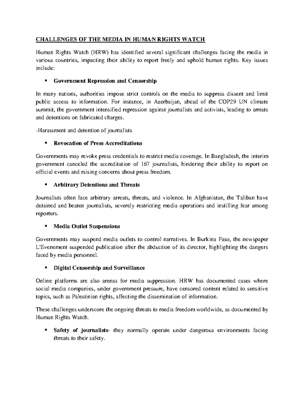 Challenges of the media - CHALLENGES OF THE MEDIA IN HUMAN RIGHTS WATCH ...