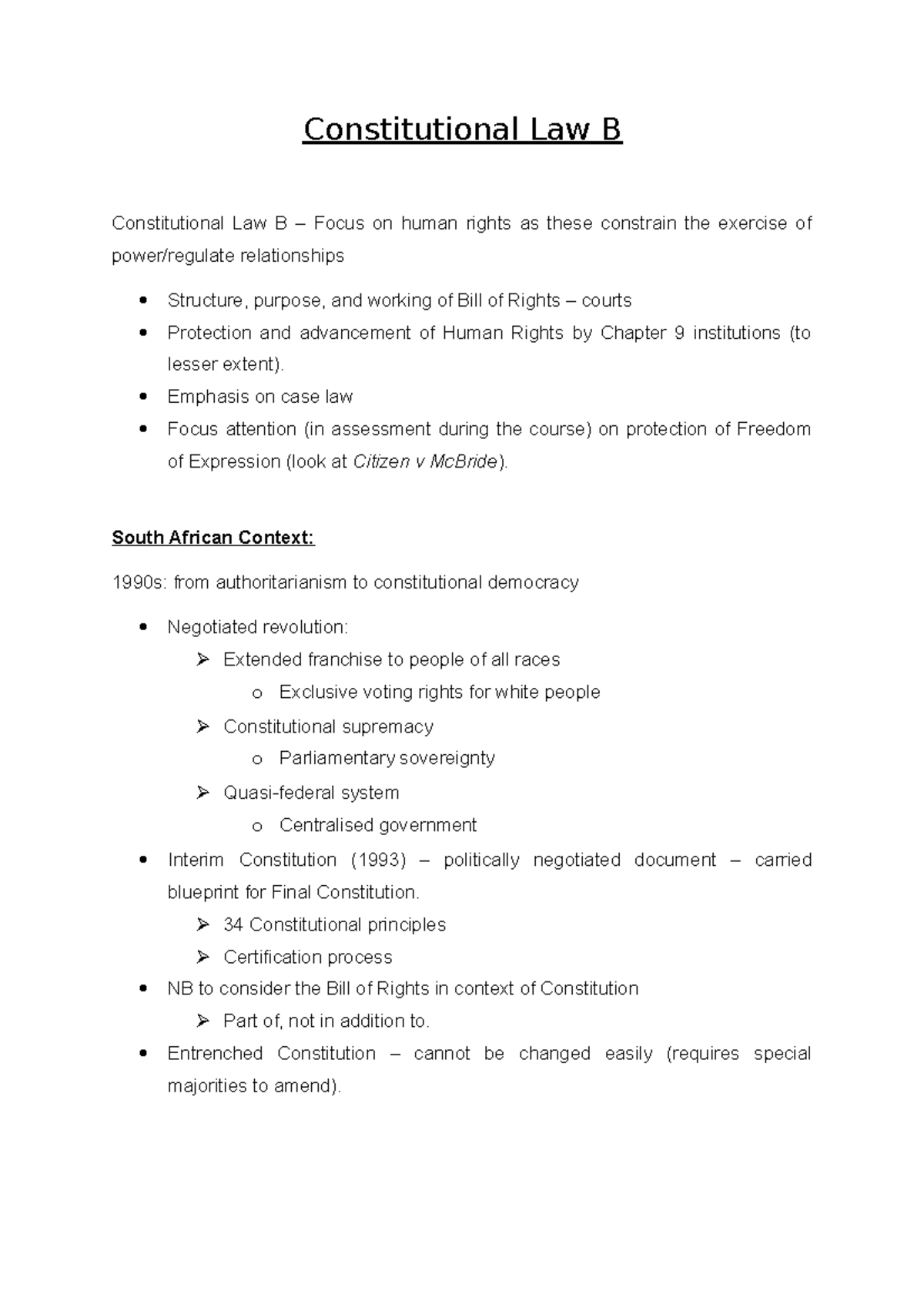 Constitutional Law B: Human Rights and Bill of Rights Overview - Studocu