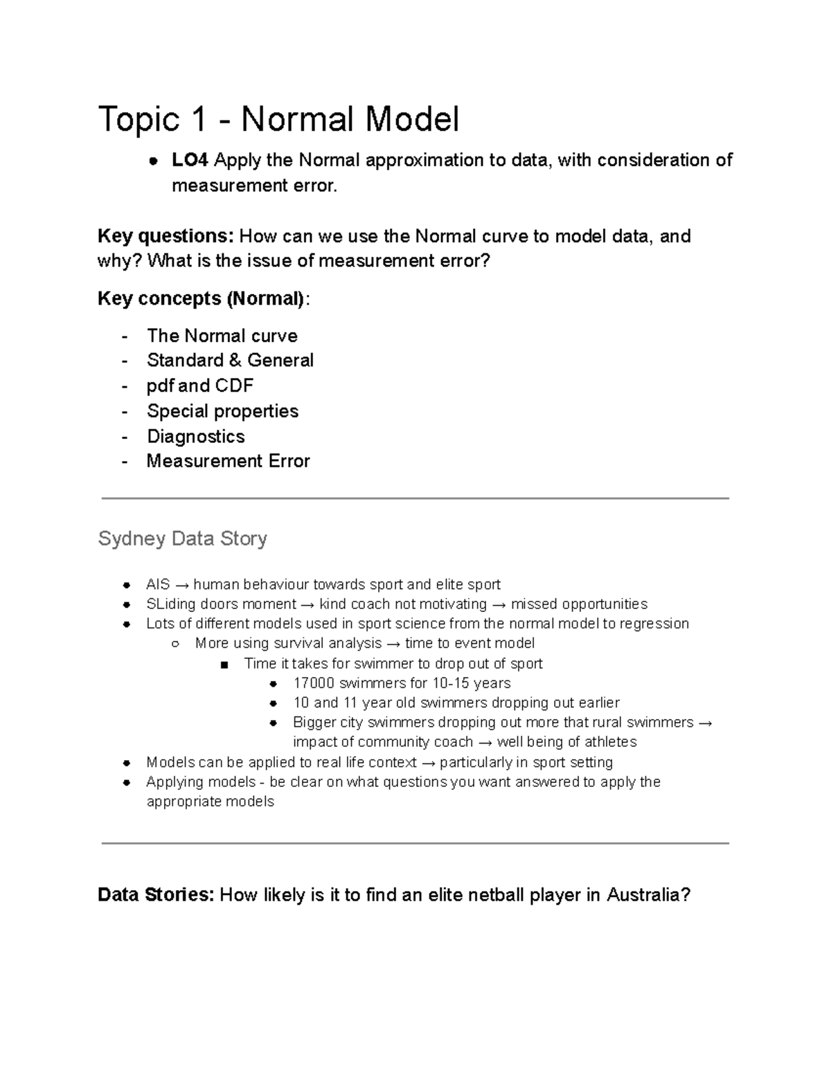 Modelling Data - Notes - Topic 1 - Normal Model LO4 Apply the Normal ...