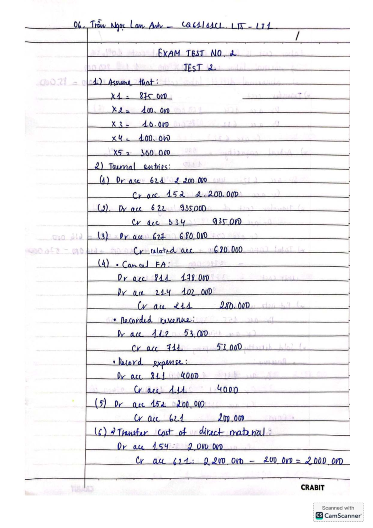 KTTC - Final exam test no 2 for Tran Ngoc Lan Anh - Studocu