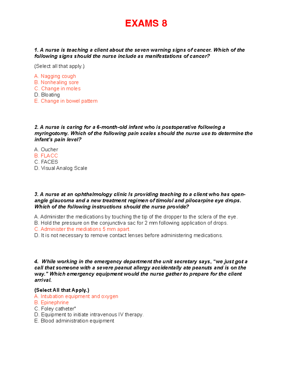 Nursing Exam Review: Key Concepts & Patient Care (EXAMS 8) - Studocu