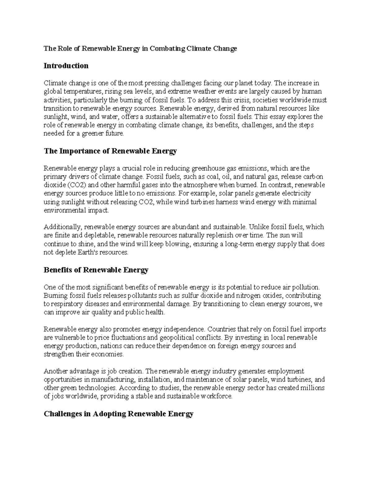 The Role of Renewable Energy in Combating Climate Change - The Role of ...