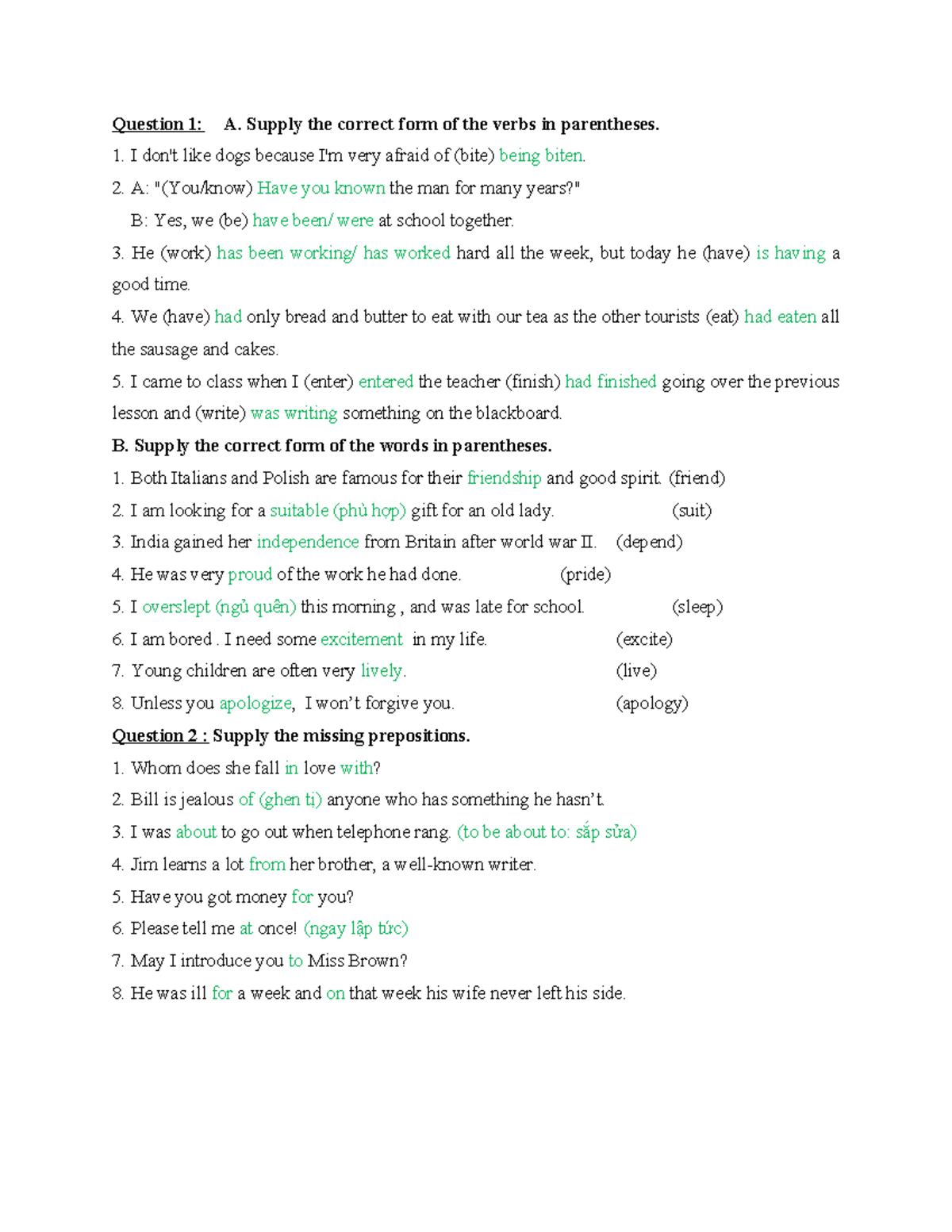 English Grammar Test Q1 & Q2 - Practice Exercises - Studocu
