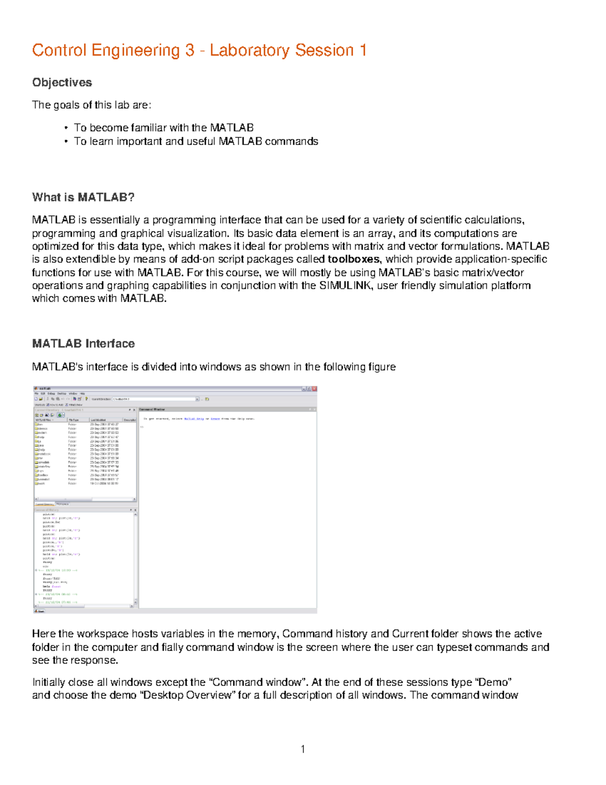 Lab01 - Control Engineering 3 - Laboratory Session 1 Objectives The ...