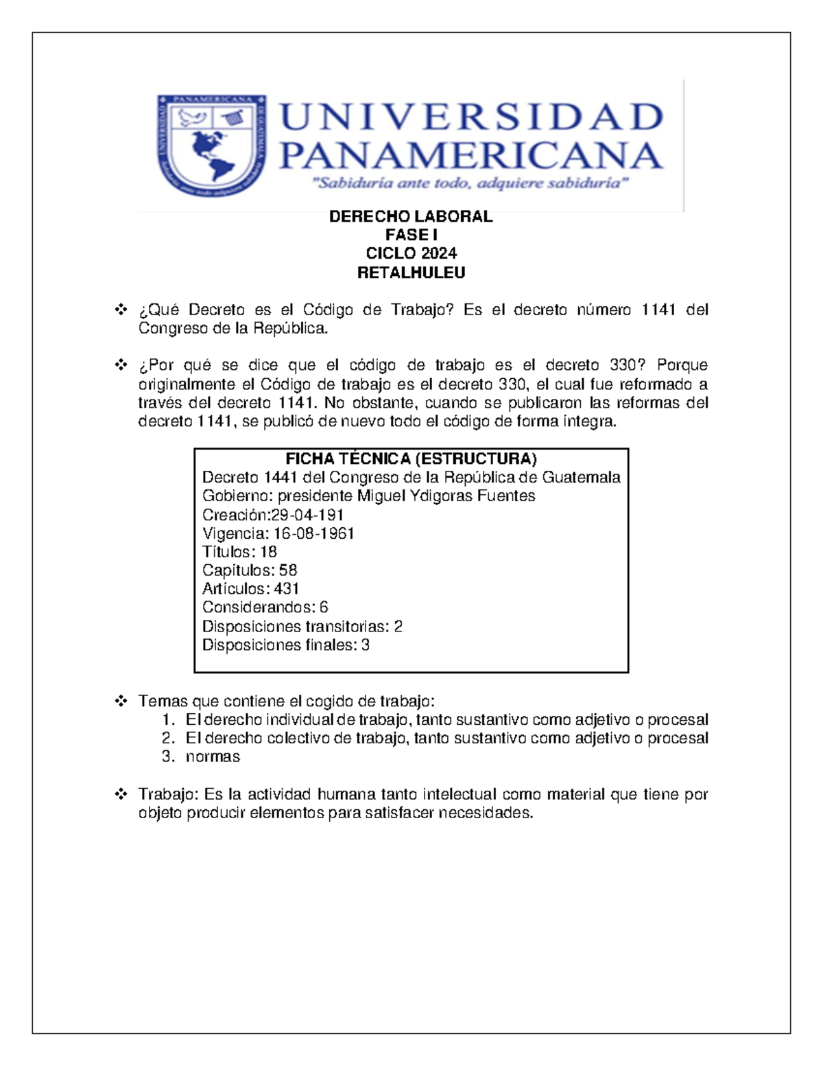 Derecho Laboral: Estudio y Análisis del Código de Trabajo (D.L. 2024) - Document Preview