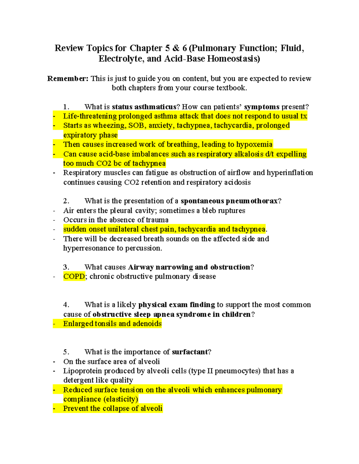 Review Topics Chapter 5 & 6 NUR 502 Advanced Patho - Review Topics for ...