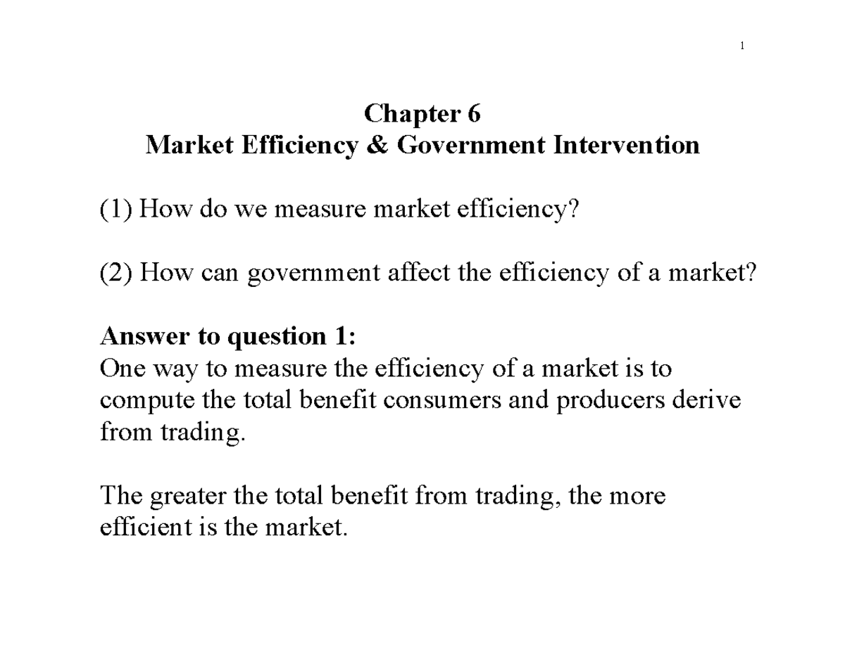 Economics Chapter Notes: Market Efficiency & Gov Intervention - Studocu