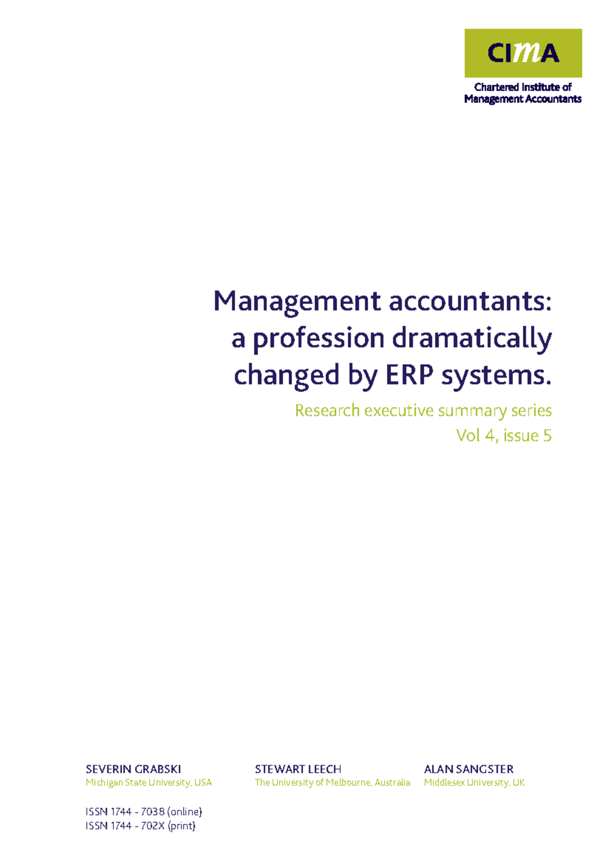 Management Accountants and ERP - Research executive summary series Vol ...