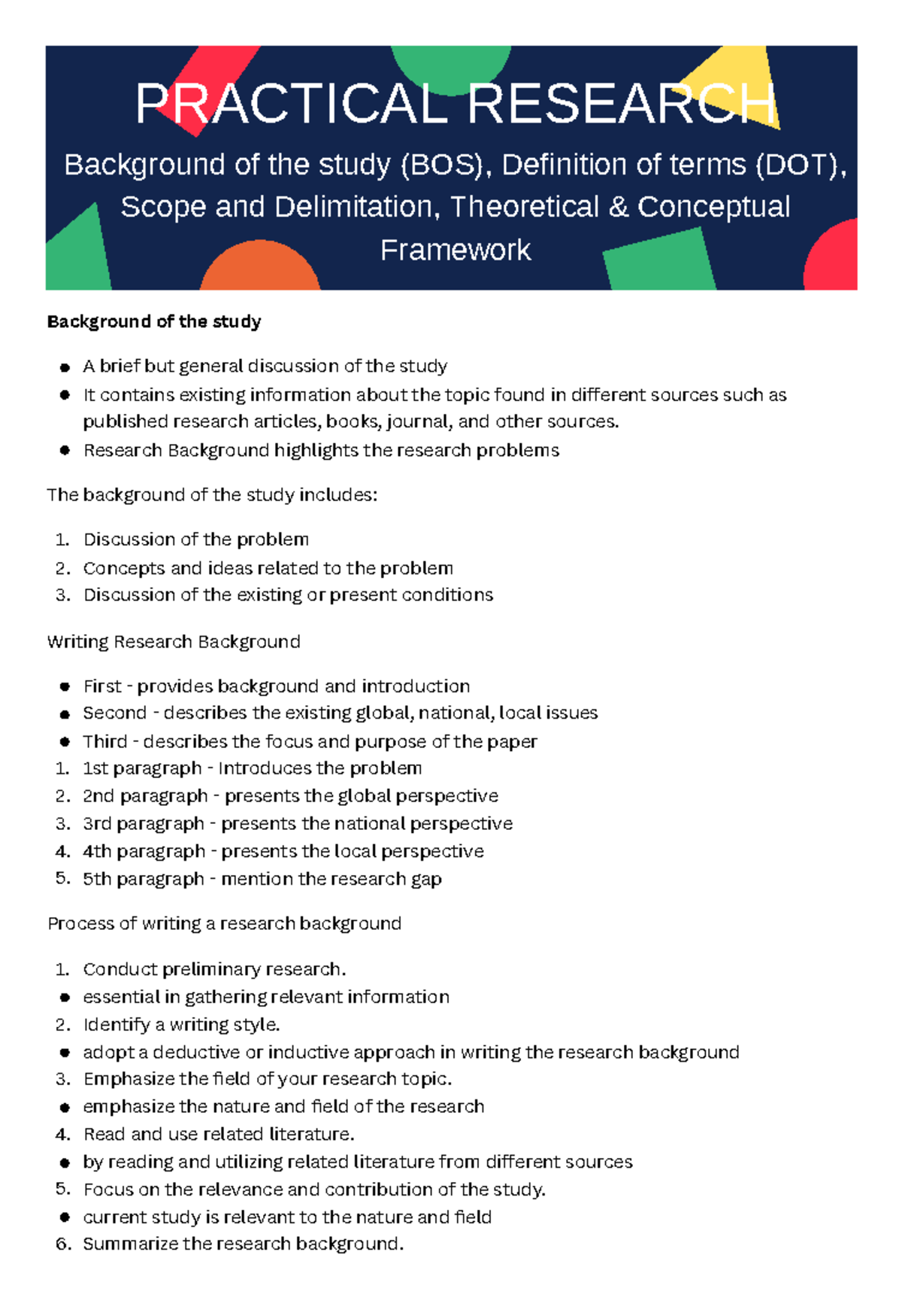Research Background & Definition of Terms (BOS, DOT) - Studocu
