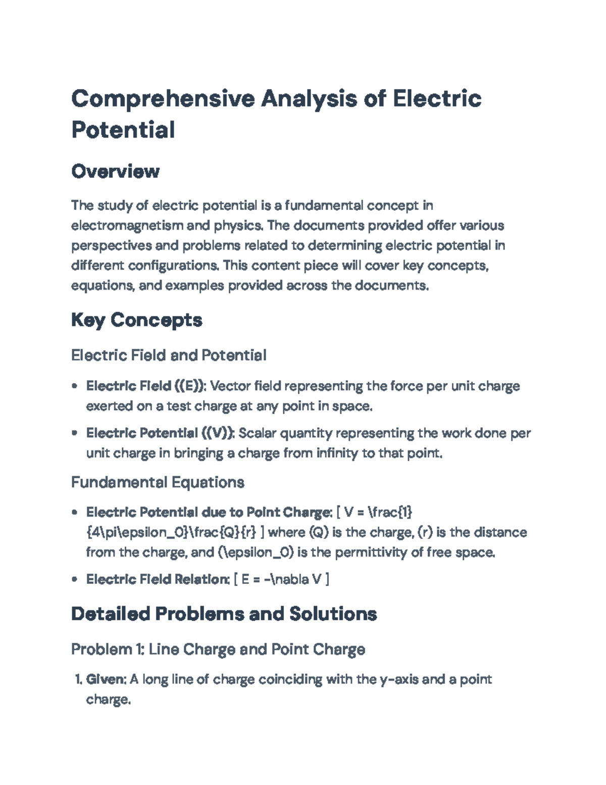 Comprehensive Study of Electric Potential Problems and Solutions ...