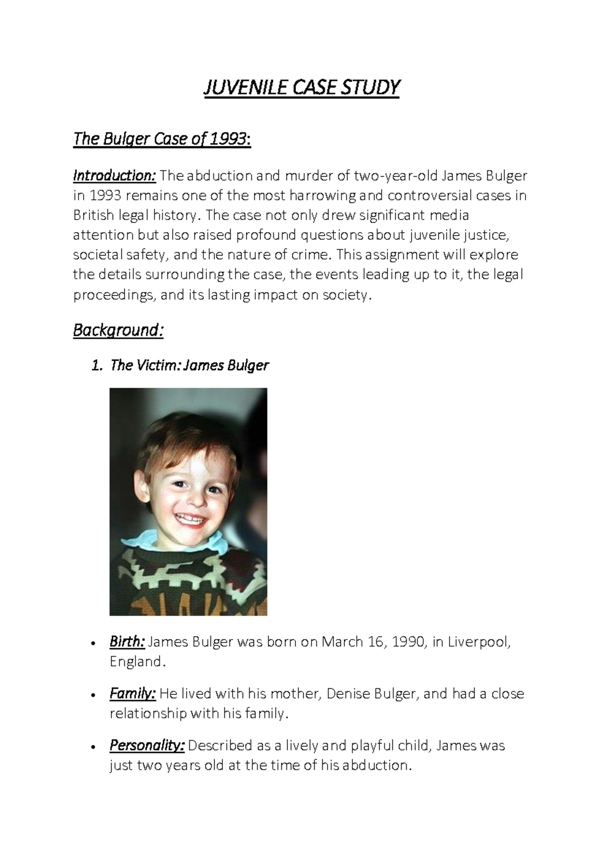 The Bulger Case: A JD Analysis of Juvenile Justice Issues - Studocu
