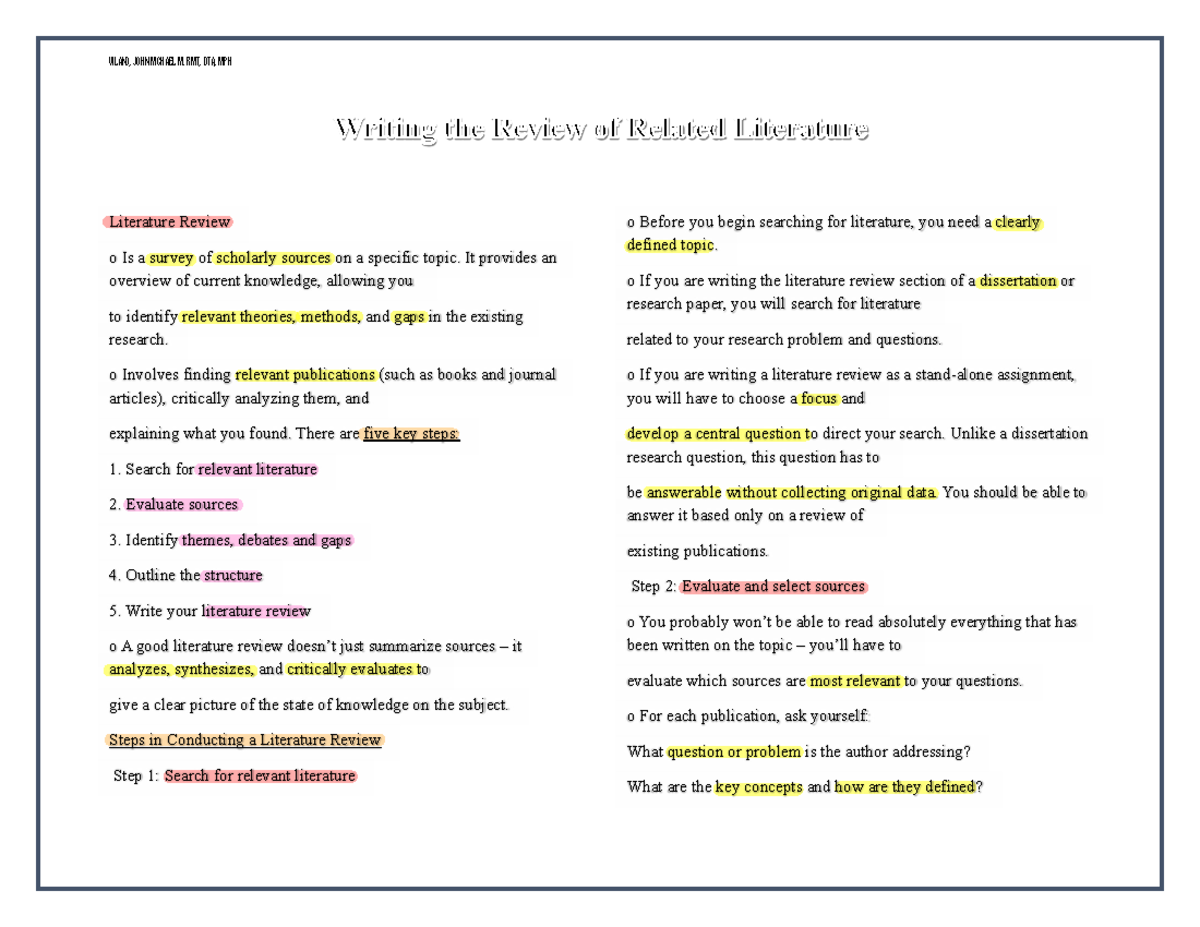 MLS 055 Literature Review Writing Guide: Key Steps and Tips - Studocu