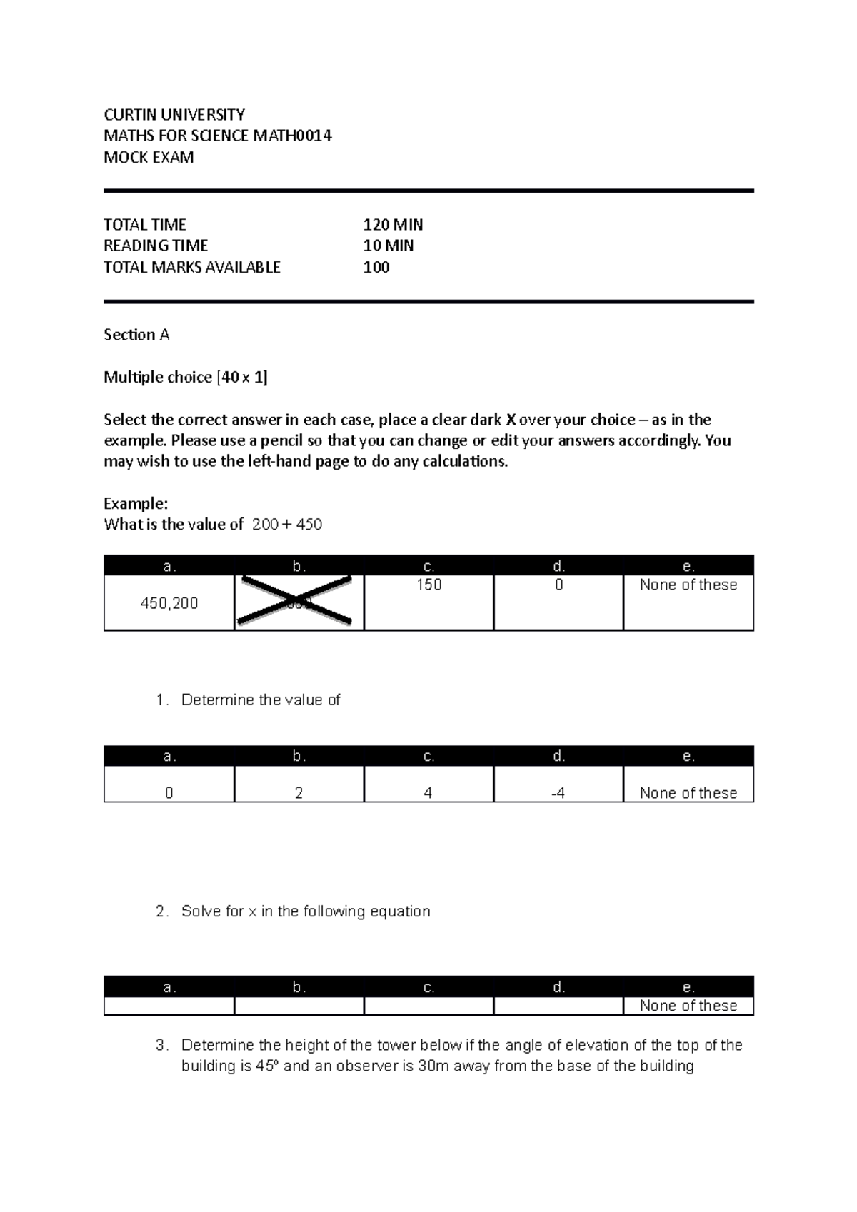 Mock Exam - Comprehensive Practice for MATHS FOR SCIENCE MATH - Studocu