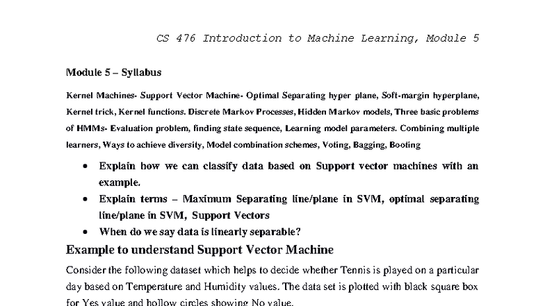 CS 476 Introduction to Machine Learning: Support Vector Machines ...
