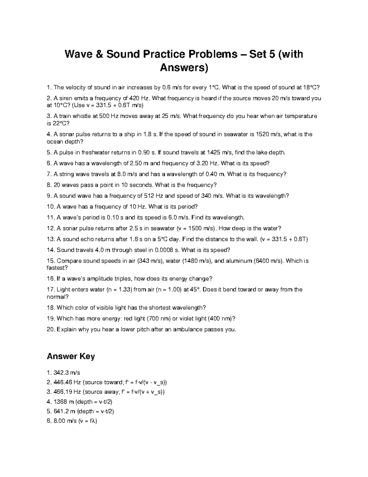 Wave and Sound Practice Problems Set 5 with Solutions - Studocu