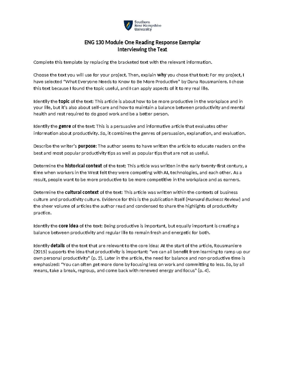 ENG 130 Module One Reading Response: Analyzing 