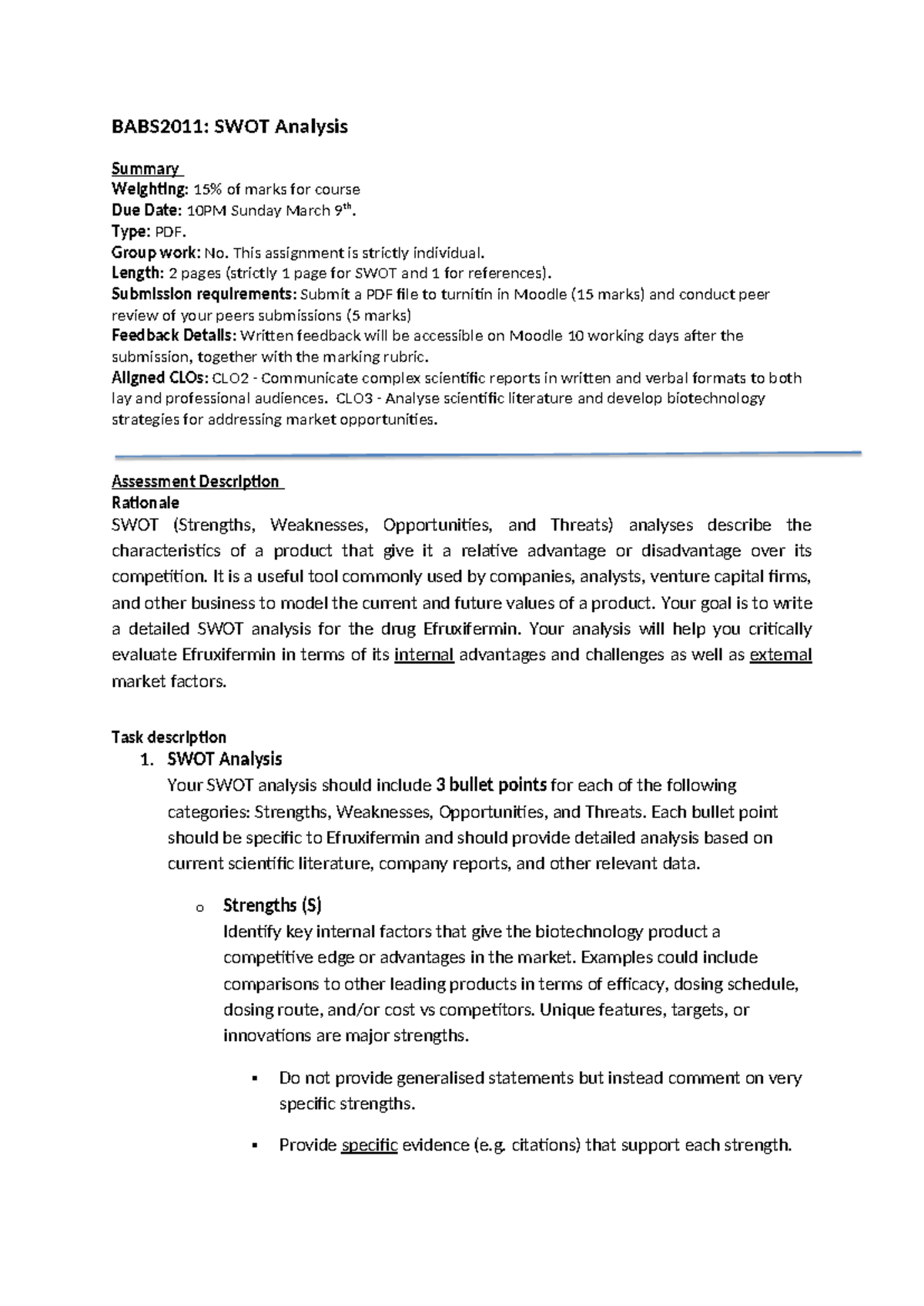 SWOT instructions and template - 2025 - BABS2011: SWOT Analysis Summary ...