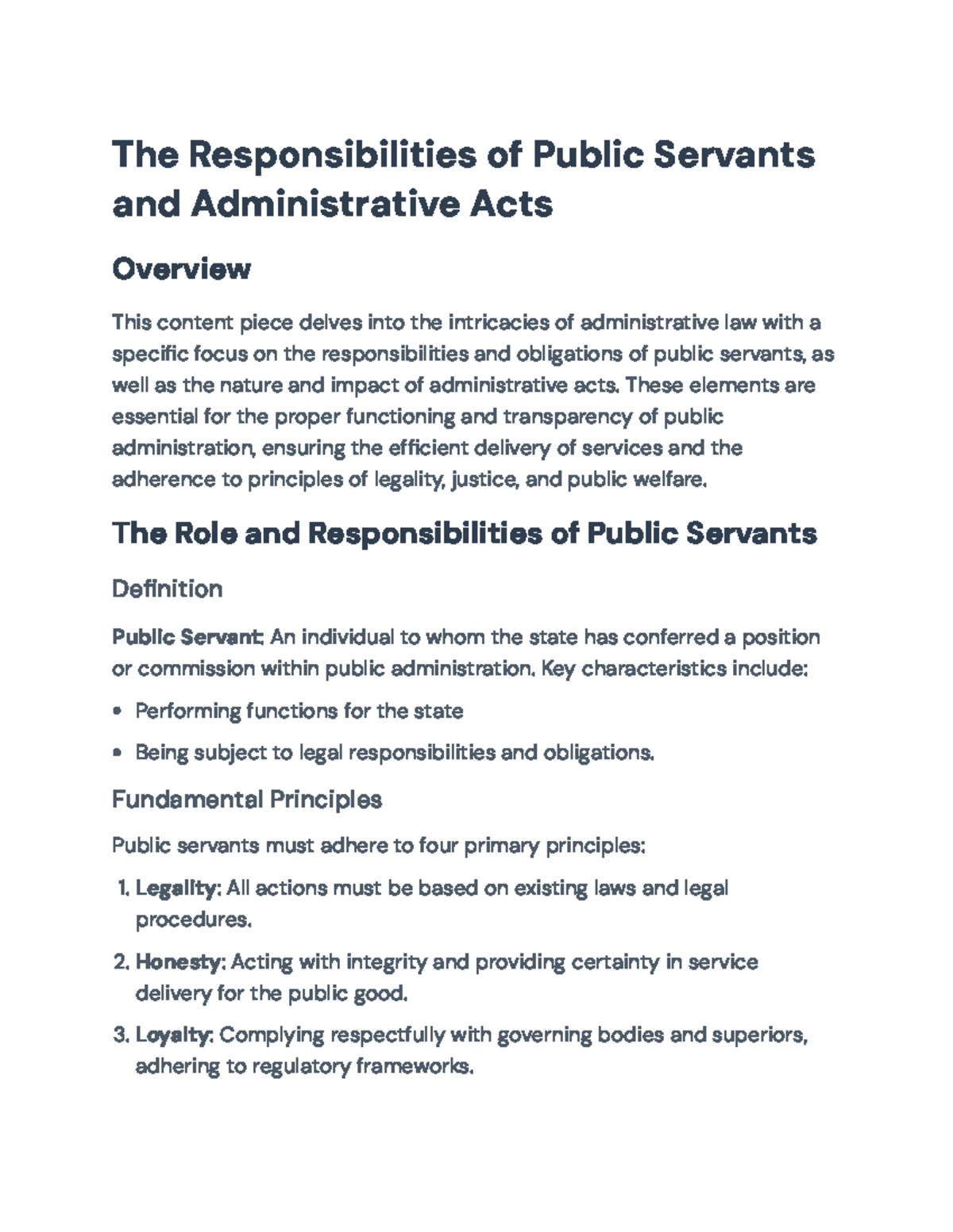 Responsibilities of Public Servants and Administrative Acts Overview ...