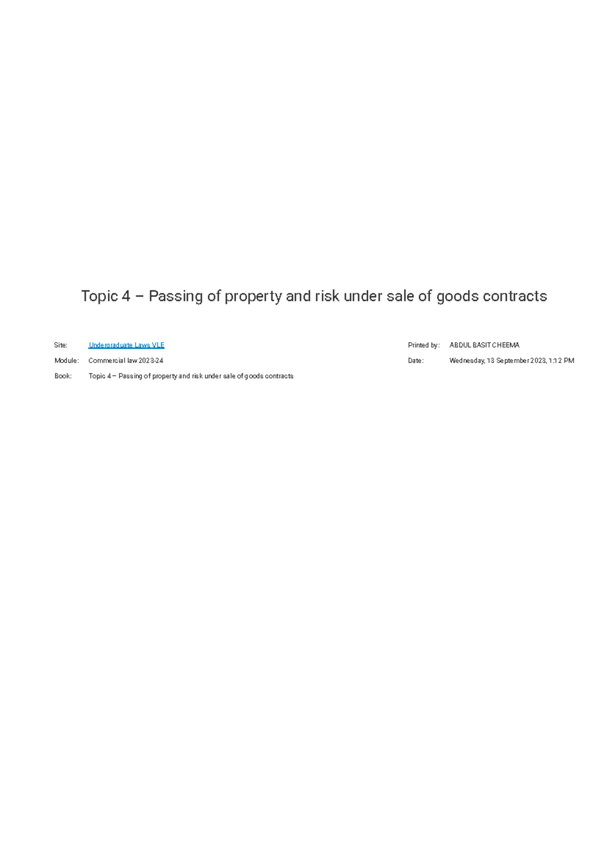 Topic 4: Passing of Property and Risk in Sale of Goods Contracts ...